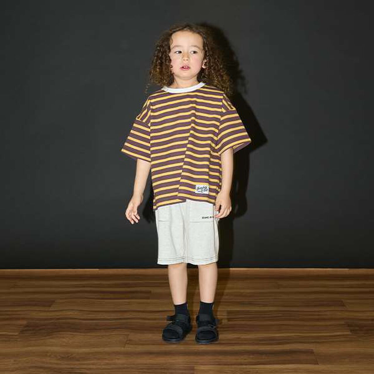 [Kaiteki Tenjiku] Print Stripe Big T-Shirt,Mustard, large image number 2