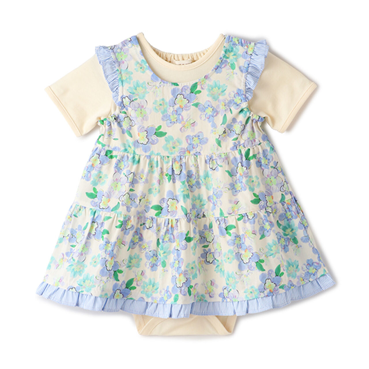 Broad Print Bodysuit Set,Blue, large image number 0