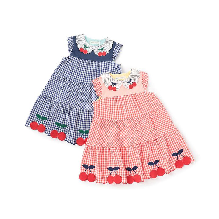 Cherry Checkered One-Piece Dress,Red, medium image number 7