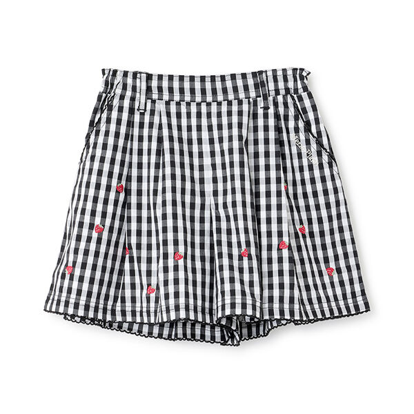Denim Gingham Strawberry Embroidery Culotte Skirt | Narumiya