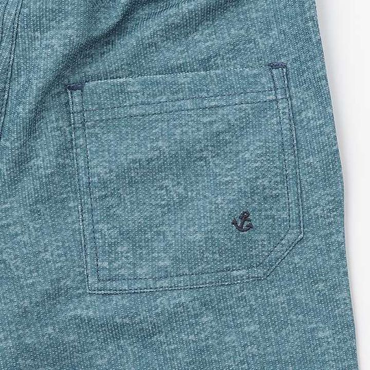 Dry Mesh Denim-Style Print Half Pants,Navy, medium image number 6