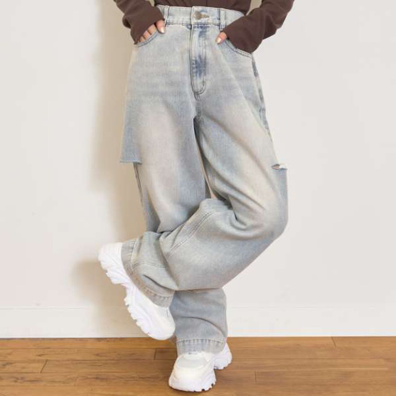[LTXC] Distressed Wide Pants,Blue, large image number 3