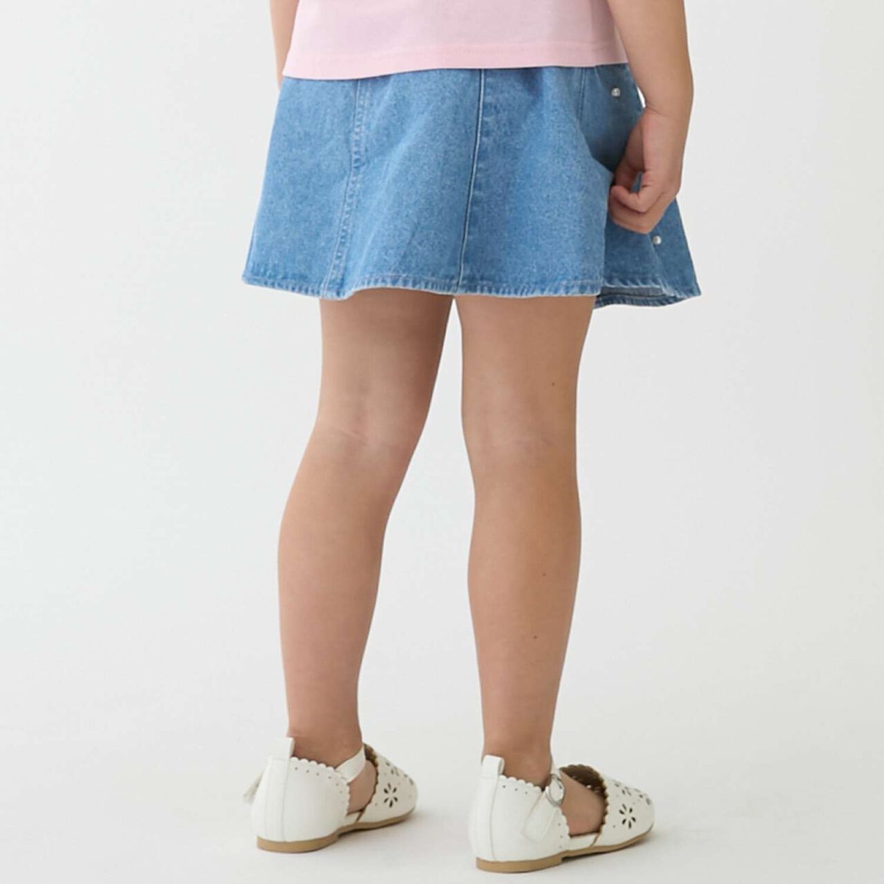 Pearl Denim Flare Skirt with Shorts,Blue, large image number 2