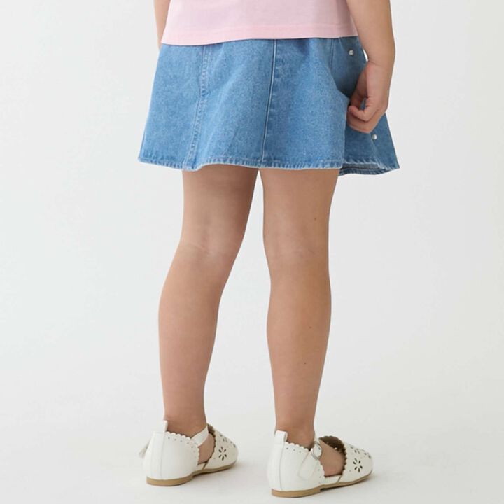 Pearl Denim Flare Skirt with Shorts,Blue, medium image number 2
