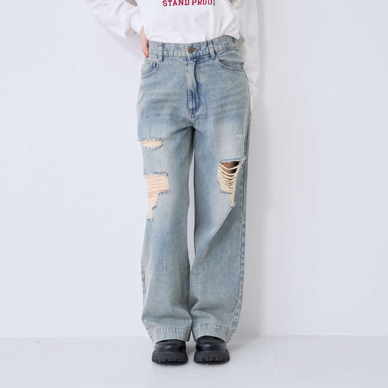 [LTXC] Distressed Denim Wide Pants,Sax blue, large image number 1