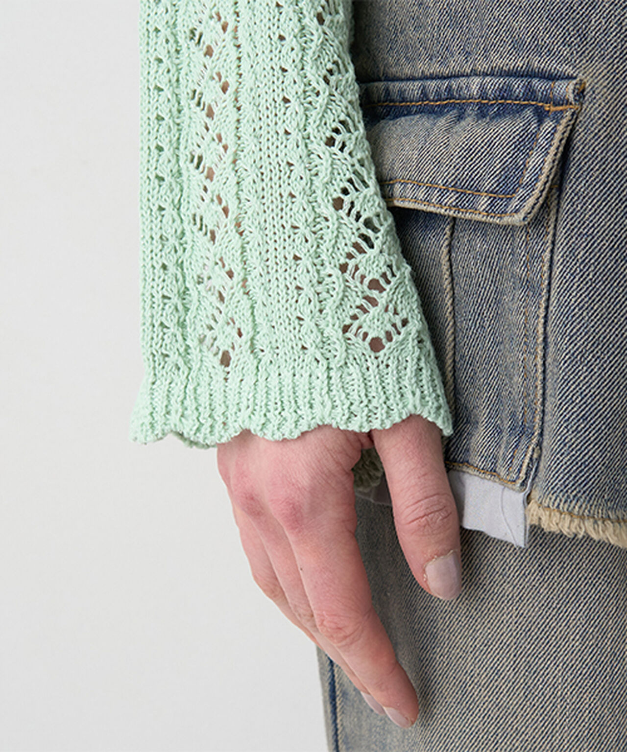 Lace Knit Polo Cardigan,Mint, large image number 10