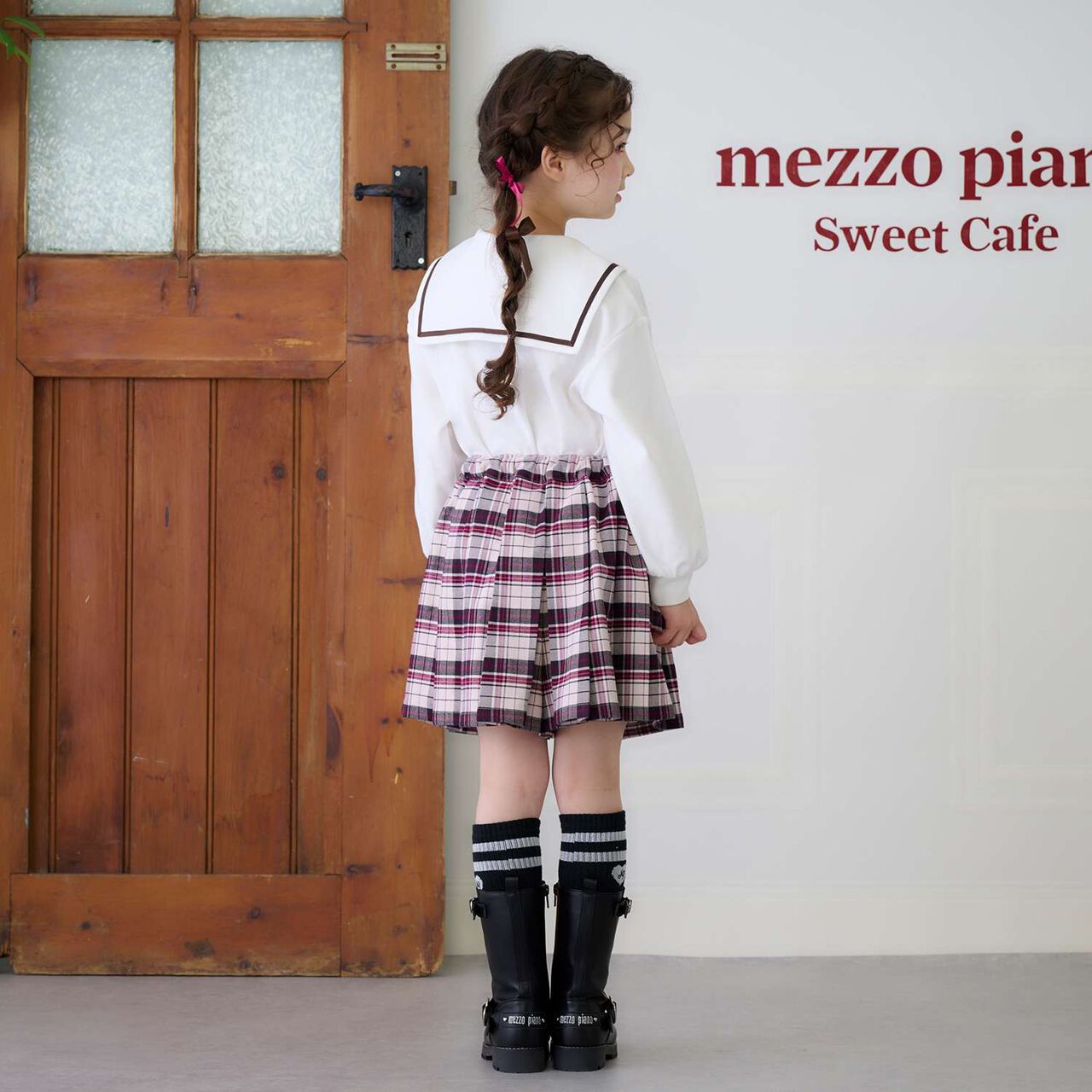 Check Pleats Culotte Skirt with Side Belt,Beige, large image number 16