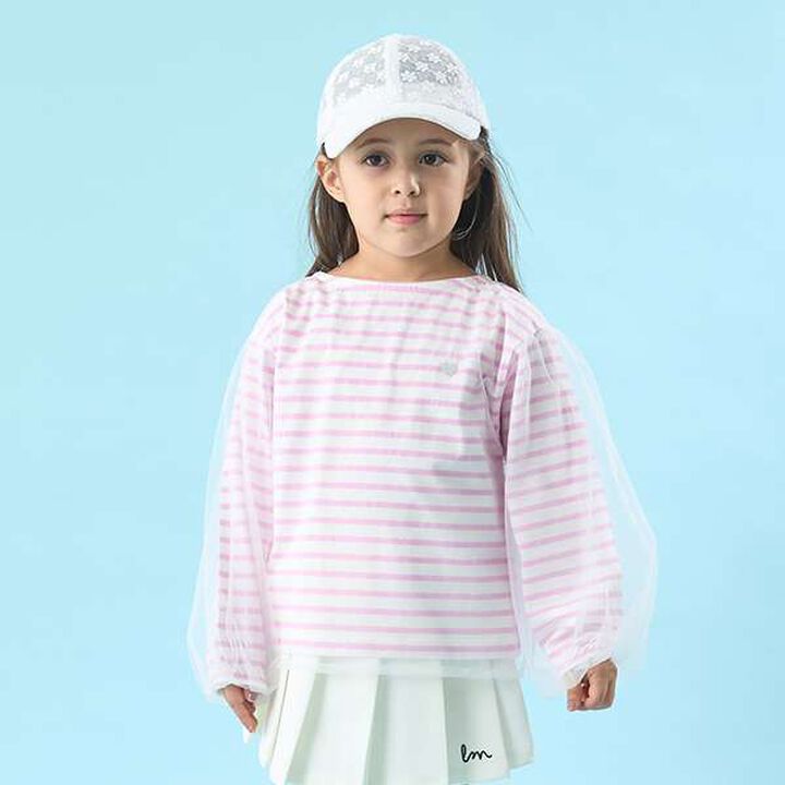 Soft Cotton Tulle Layered Stripe Boat Neck T-Shirt,Blue, medium image number 26