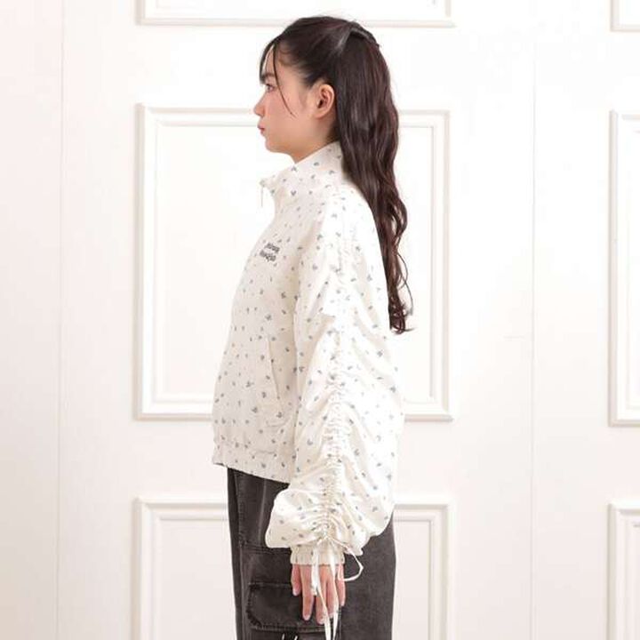 Drawstring Sleeve Bomber Jacket,Ivory, medium image number 2