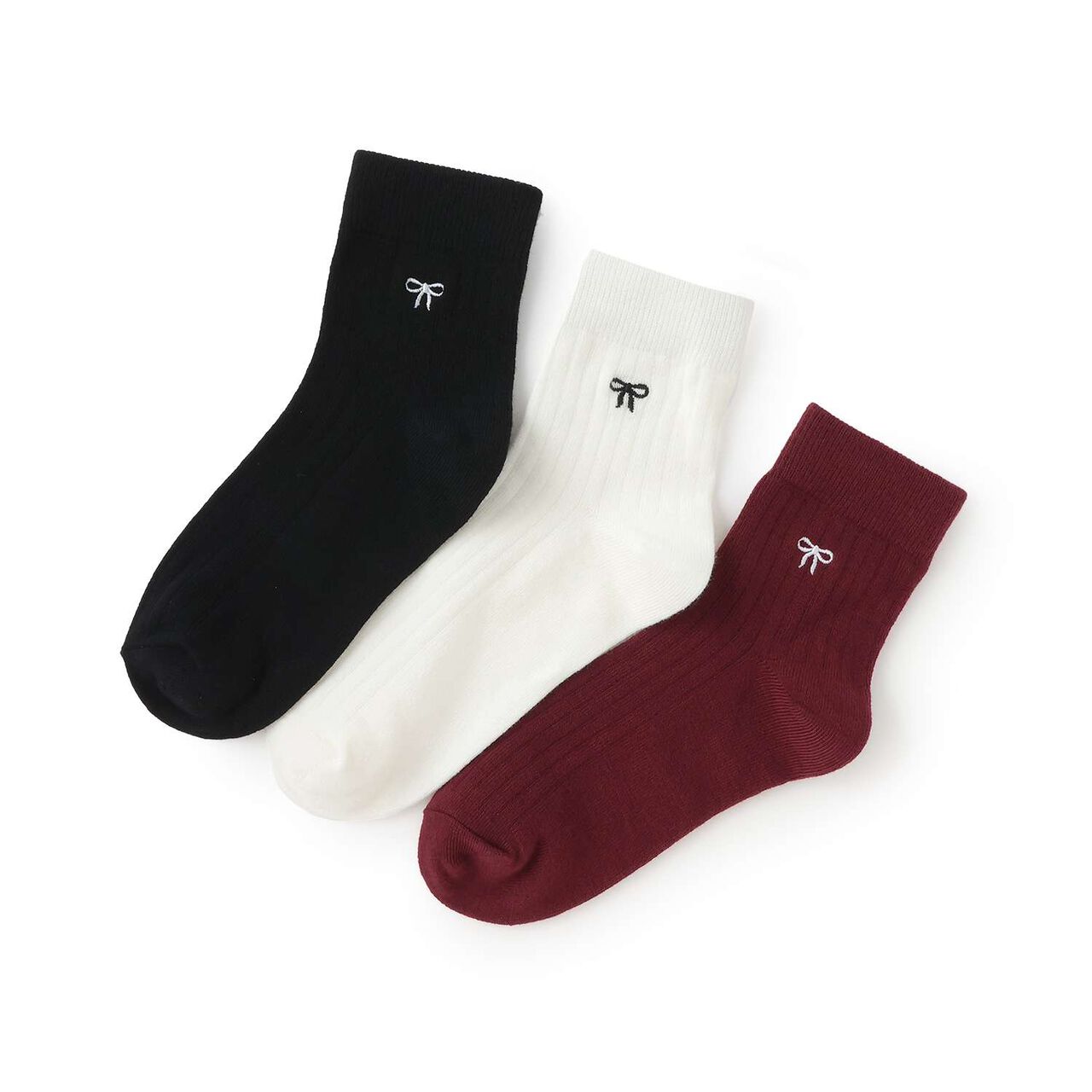 Ribbon Embroidery Crew Socks,Wine, large image number 2