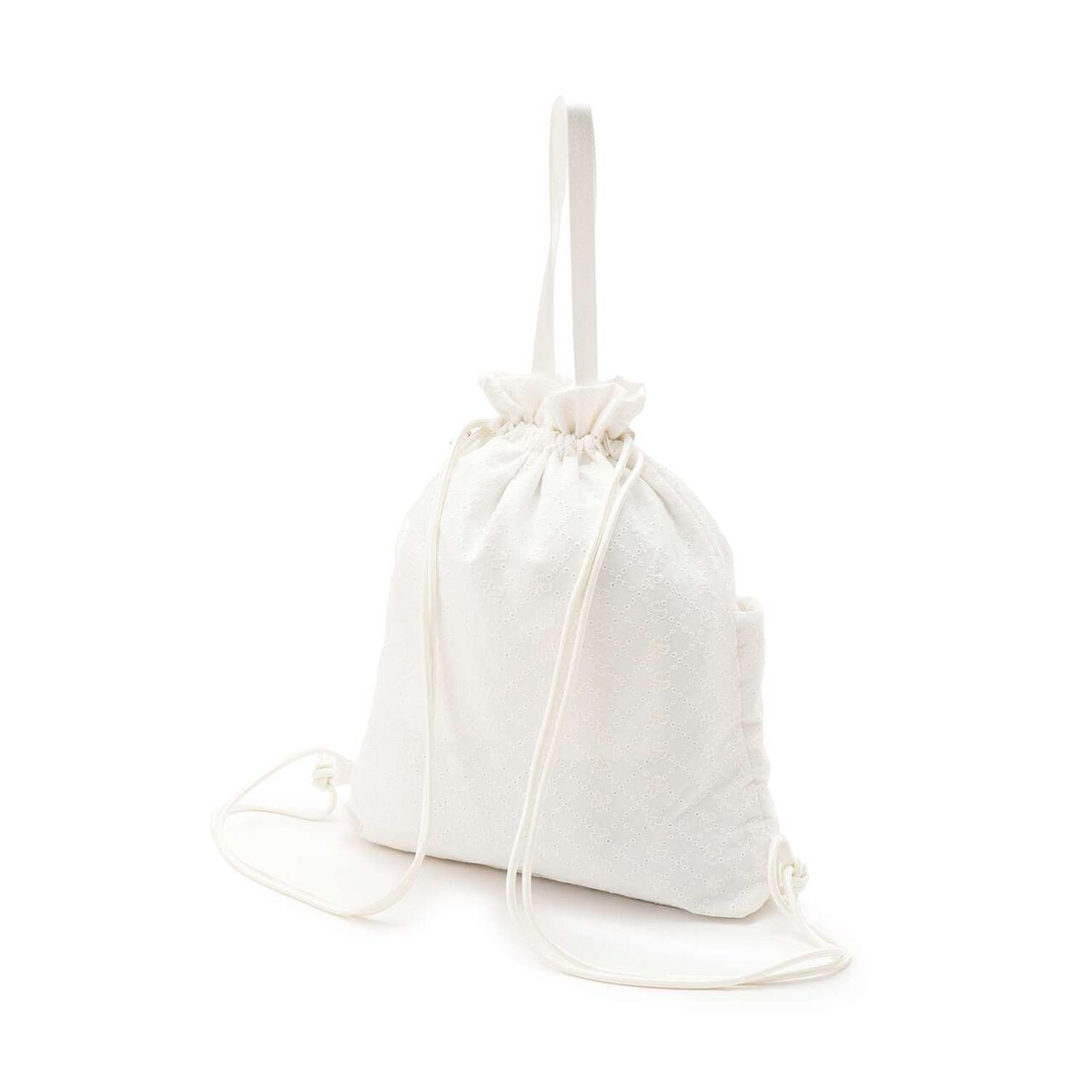 A4-Compatible Ribbon Pattern Lace Knapsack,Off white, large image number 1