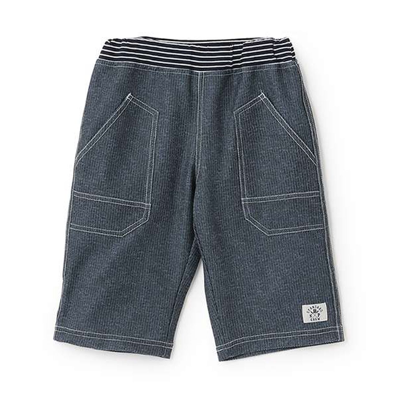 Dry Mesh Denim-Style Print Half Pants,Navy, large image number 0