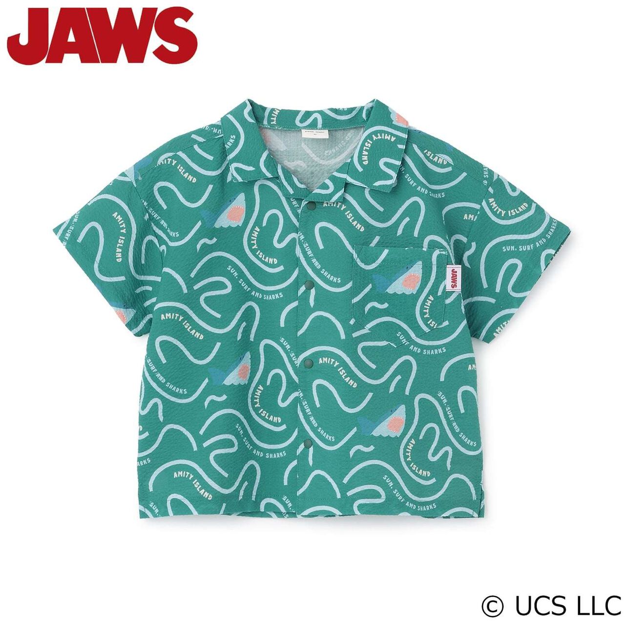 [WEB Exclusive] JAWS All-Over Pattern Seersucker Short-Sleeve Shirt,Green, large image number 3