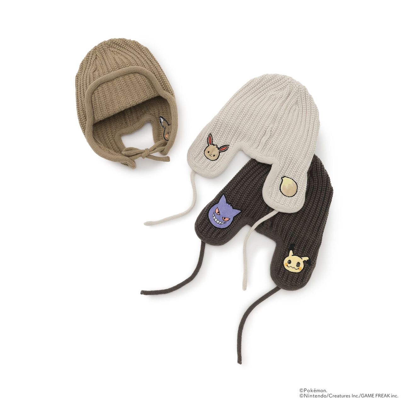 [Monpoke] Knit Beanie with Ear Flaps,Charcoal gray, large image number 3