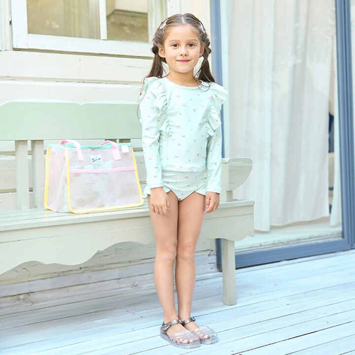 [SWIM] [UV Processing] Floral Pattern Frill Rash Guard & Pants Set,Black, medium image number 5