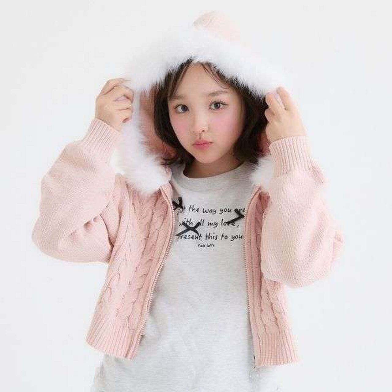 [Washable] Plush Knit Fur Zip Parka,Light pink, large image number 4