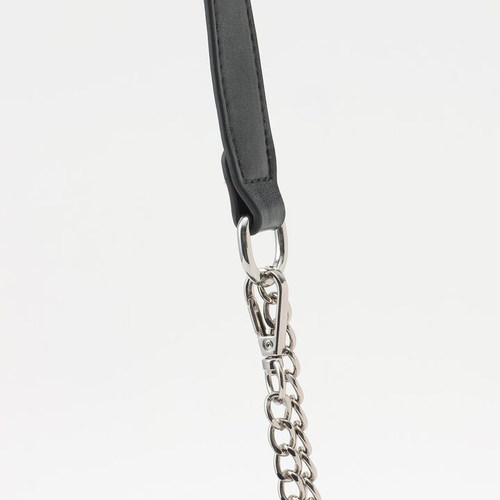 Faux Leather Ribbon Chain Shoulder Bag,Ivory, medium image number 3