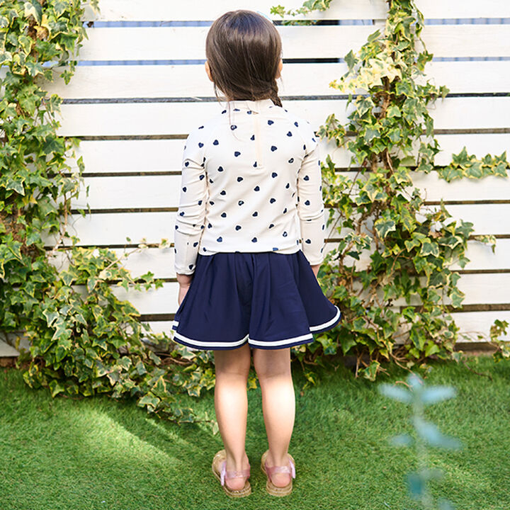 [SWIM] [UV Processing] Heart Pattern Rash Guard & Pleated Skirt Set,Ivory, medium image number 2