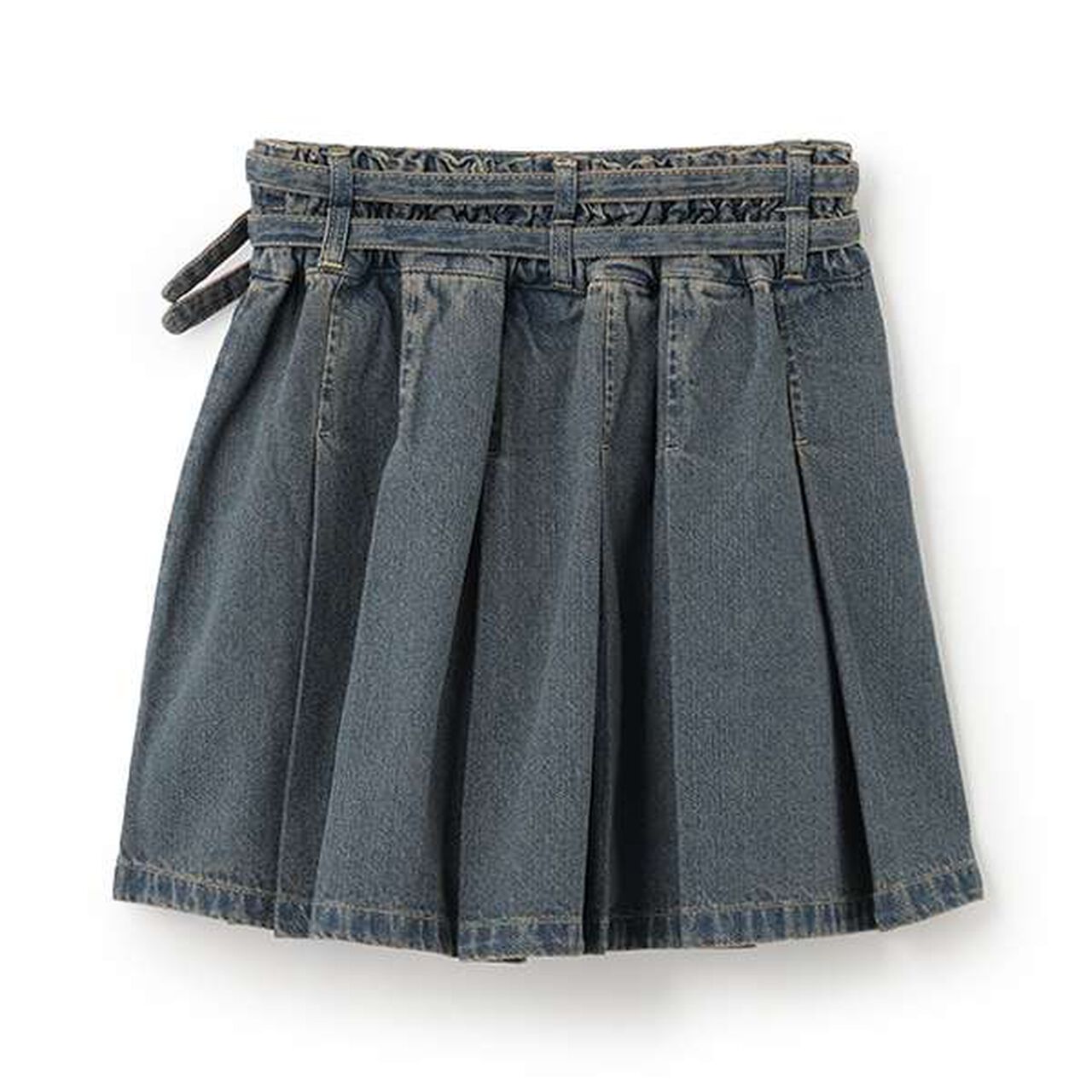 [LTXC] Double Belt Denim Pleated Skirt,Black, large image number 15
