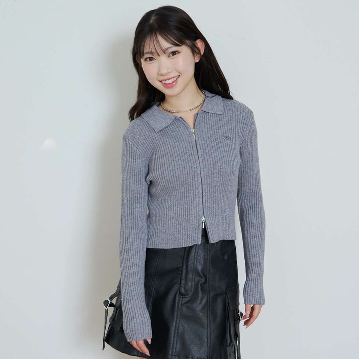 [LTXC] Washable Ribbed W Zipper Cardigan,, medium