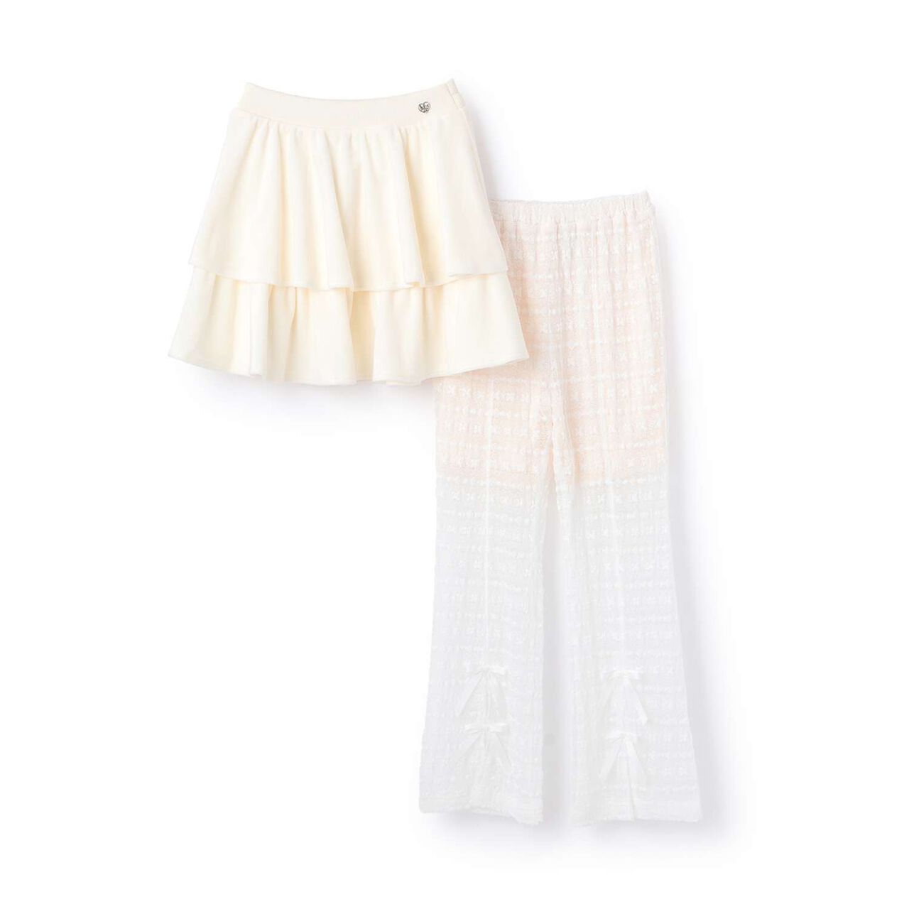 Tiered Skirt & Lace Pants Set,Ivory, large image number 2