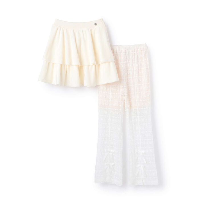 Tiered Skirt & Lace Pants Set,Ivory, medium image number 2