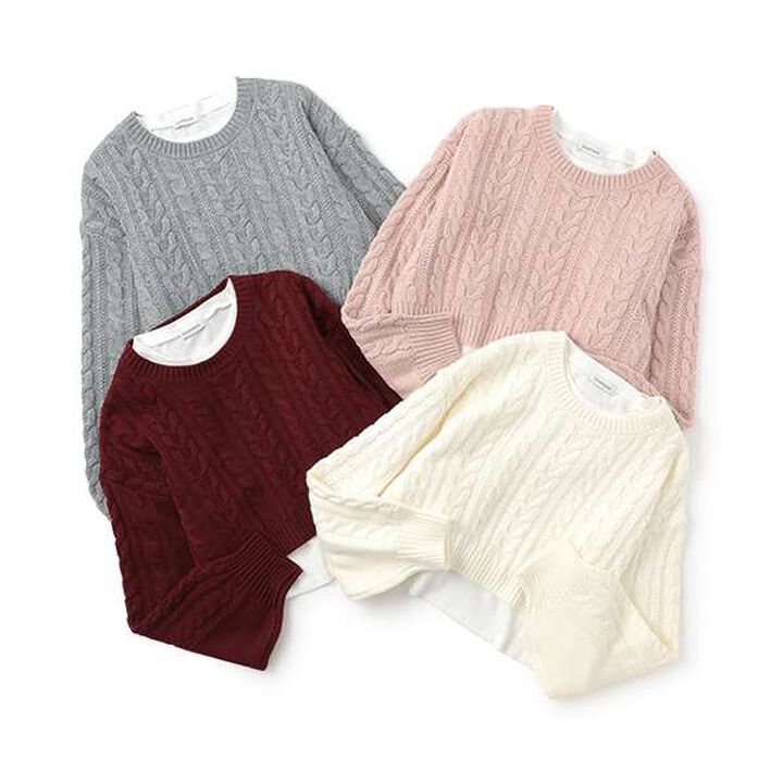 Inner Layered Cropped Knit,Deep red, medium image number 9