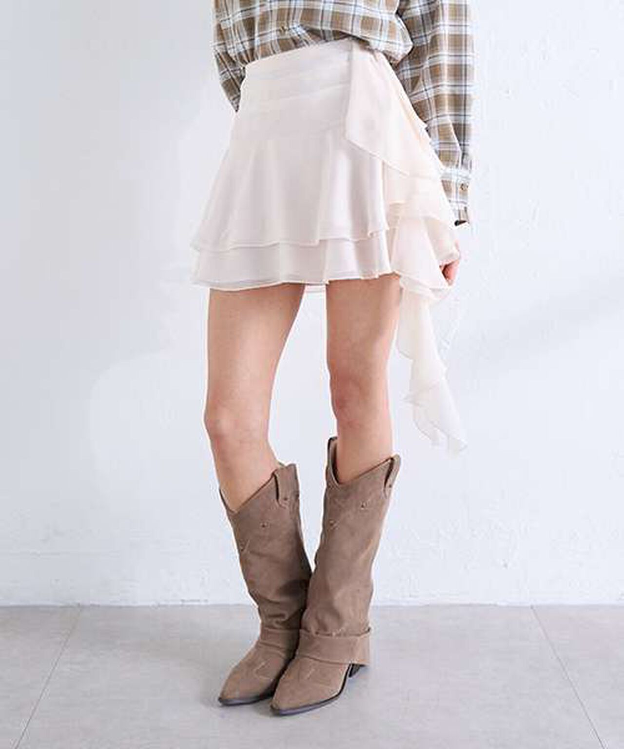 Chiffon Tiered Mini Skirt,Black, large image number 1