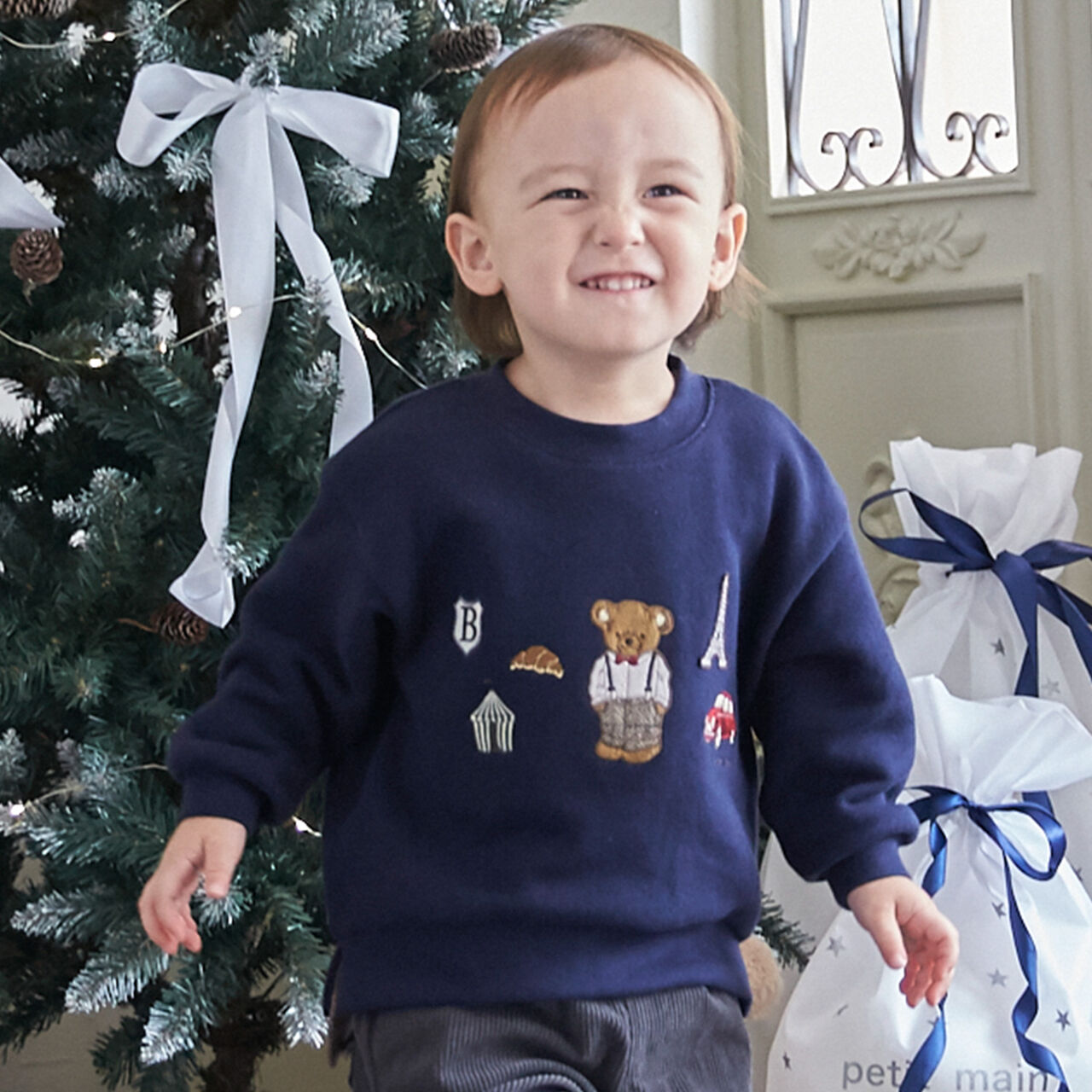 Bear Motif Sweatshirt,Navy, large image number 0