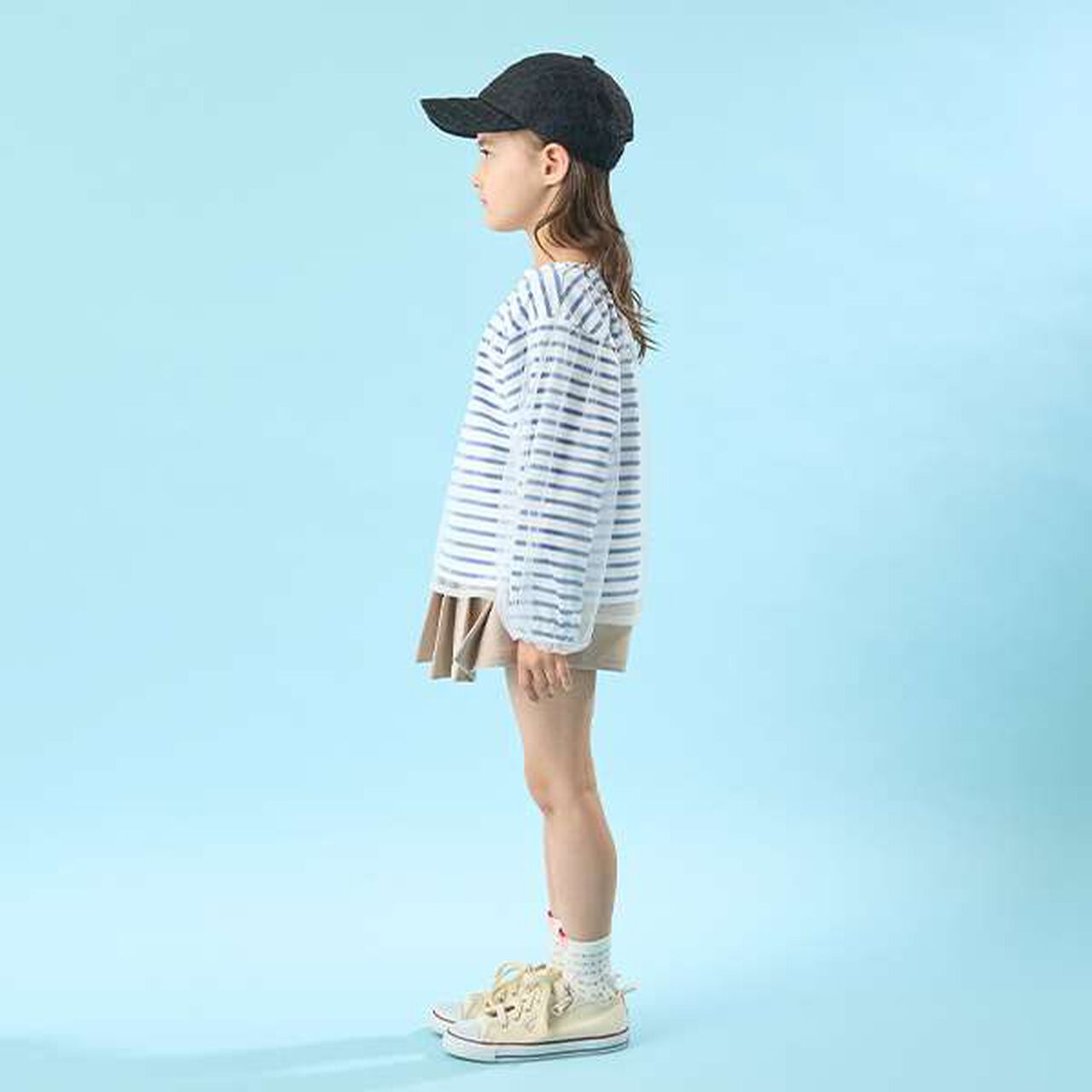 Soft Cotton Tulle Layered Stripe Boat Neck T-Shirt,Blue, large image number 2