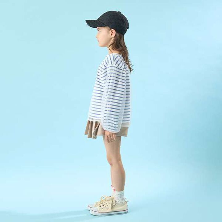 Soft Cotton Tulle Layered Stripe Boat Neck T-Shirt,Blue, medium image number 2