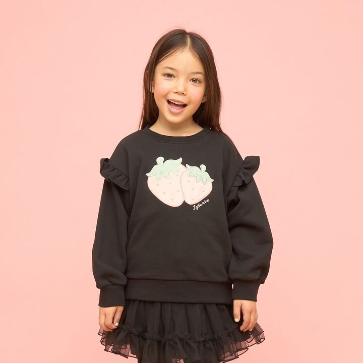 Quick-Dry Fleece Strawberry Appliqu&eacute; Sweatshirt,Black, medium image number 0