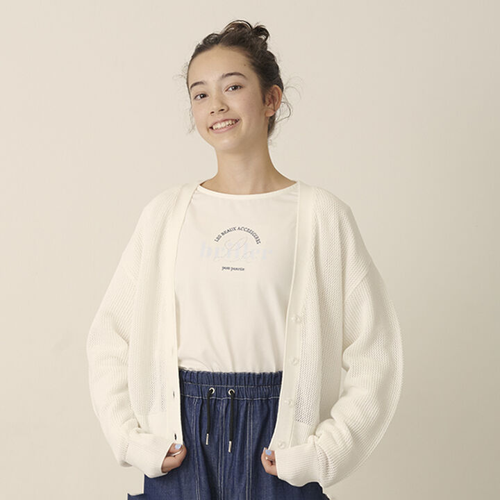Mesh Knit Cardigan and Long Sleeve T-Shirt Set,, medium