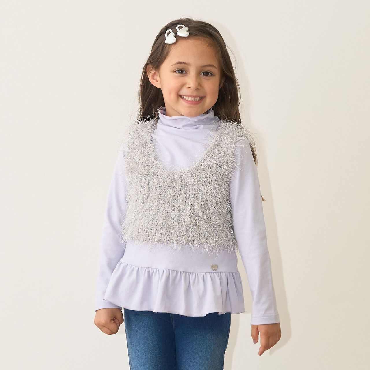 [Either Way Fine] Lame Feather Knit Vest,Silver, large image number 0