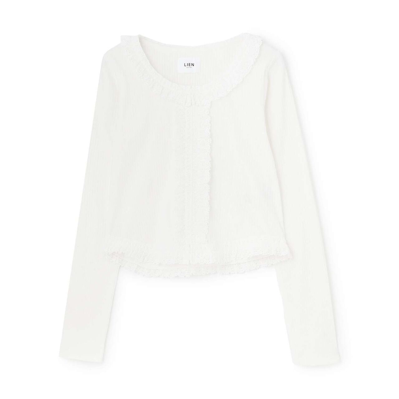 Parent-Child Matching Lace Frill Ribbed Long-Sleeve T-Shirt,Black, large image number 5