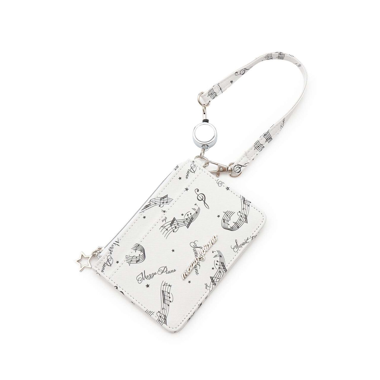 Musical Note All-Over Pattern Card Holder♪,Off white, large image number 0