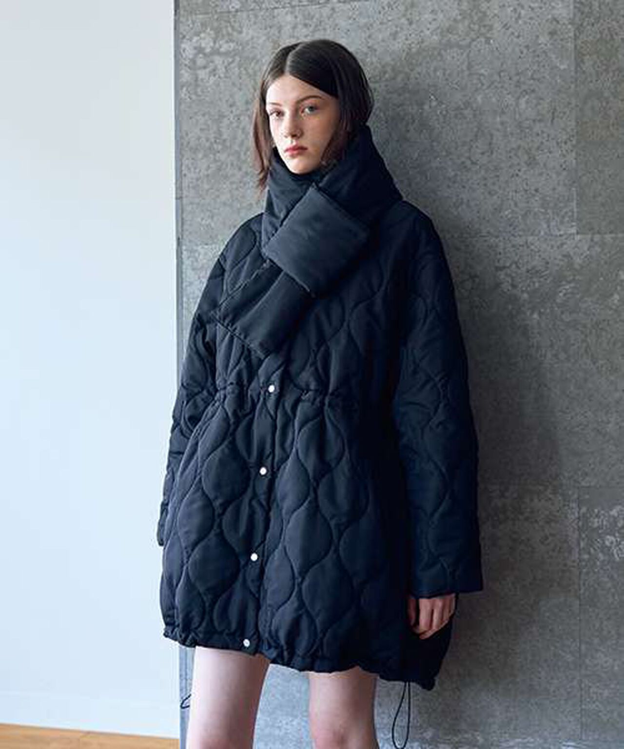 Quilted Bomber Jacket with Scarf,Ivory, large image number 16