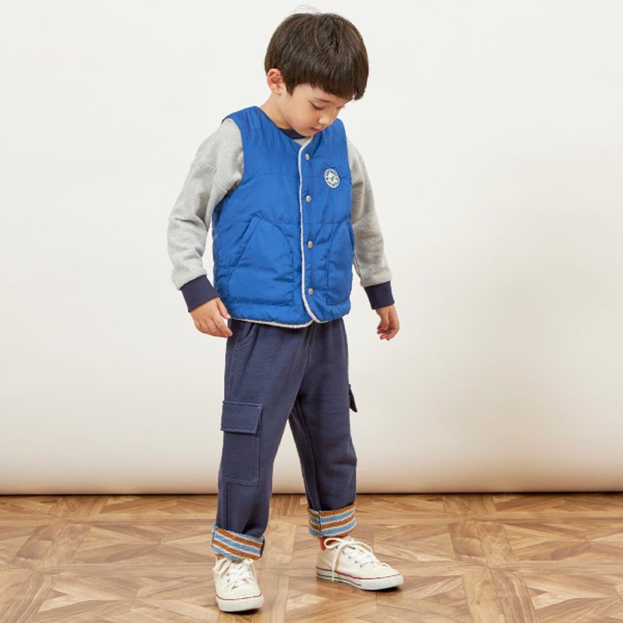 KPBOY Dinosaur Reversible Boa Lined Padded Vest (80-130),Blue, large image number 5