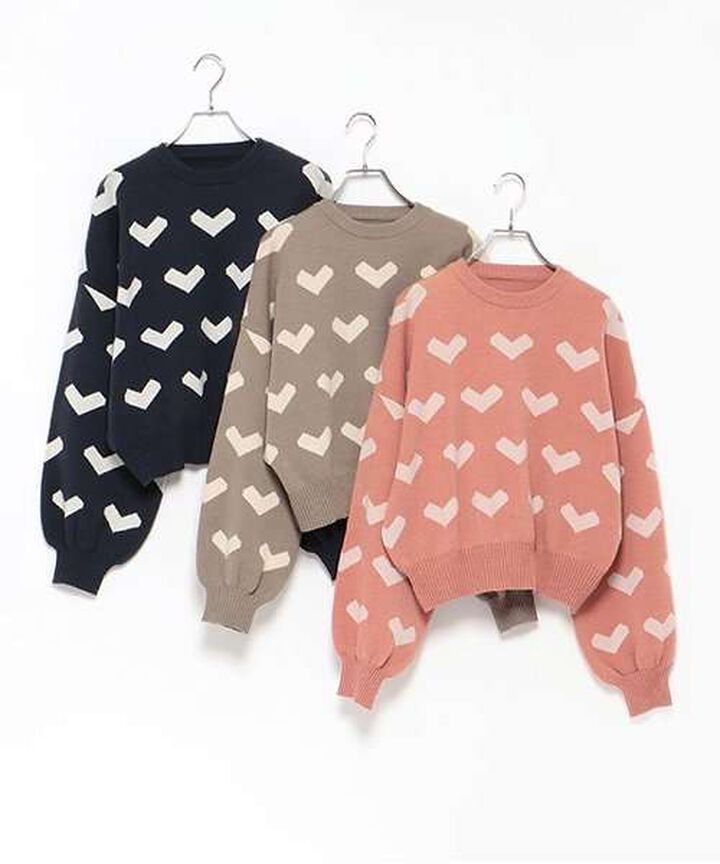 Heart Pattern Knit Pullover,Greige, medium image number 13