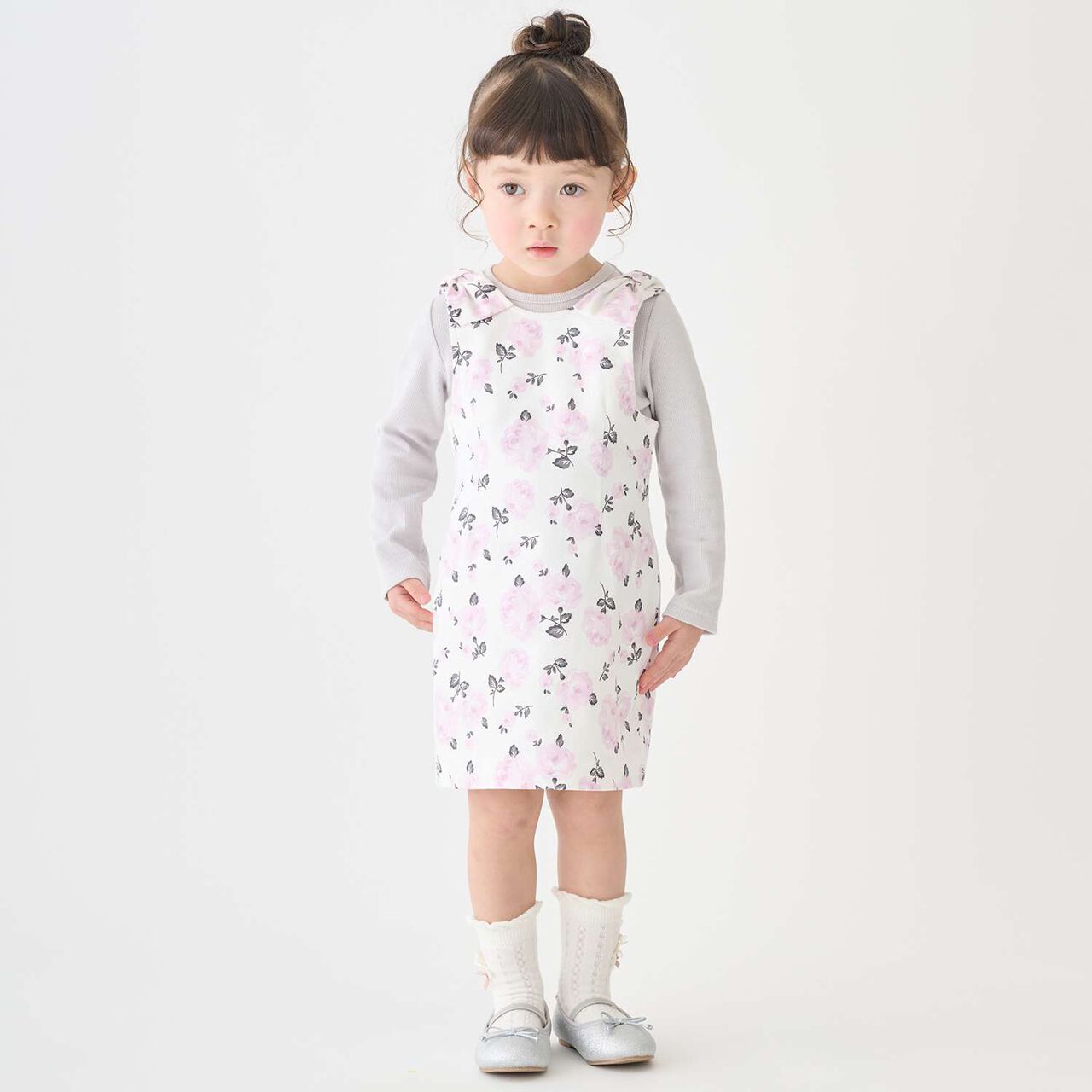 Link Shoulder Ribbon Jumper Skirt Set,Pink, large image number 0
