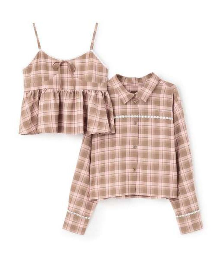 Checkered Shirt & Bustier Set,Pink, medium image number 10