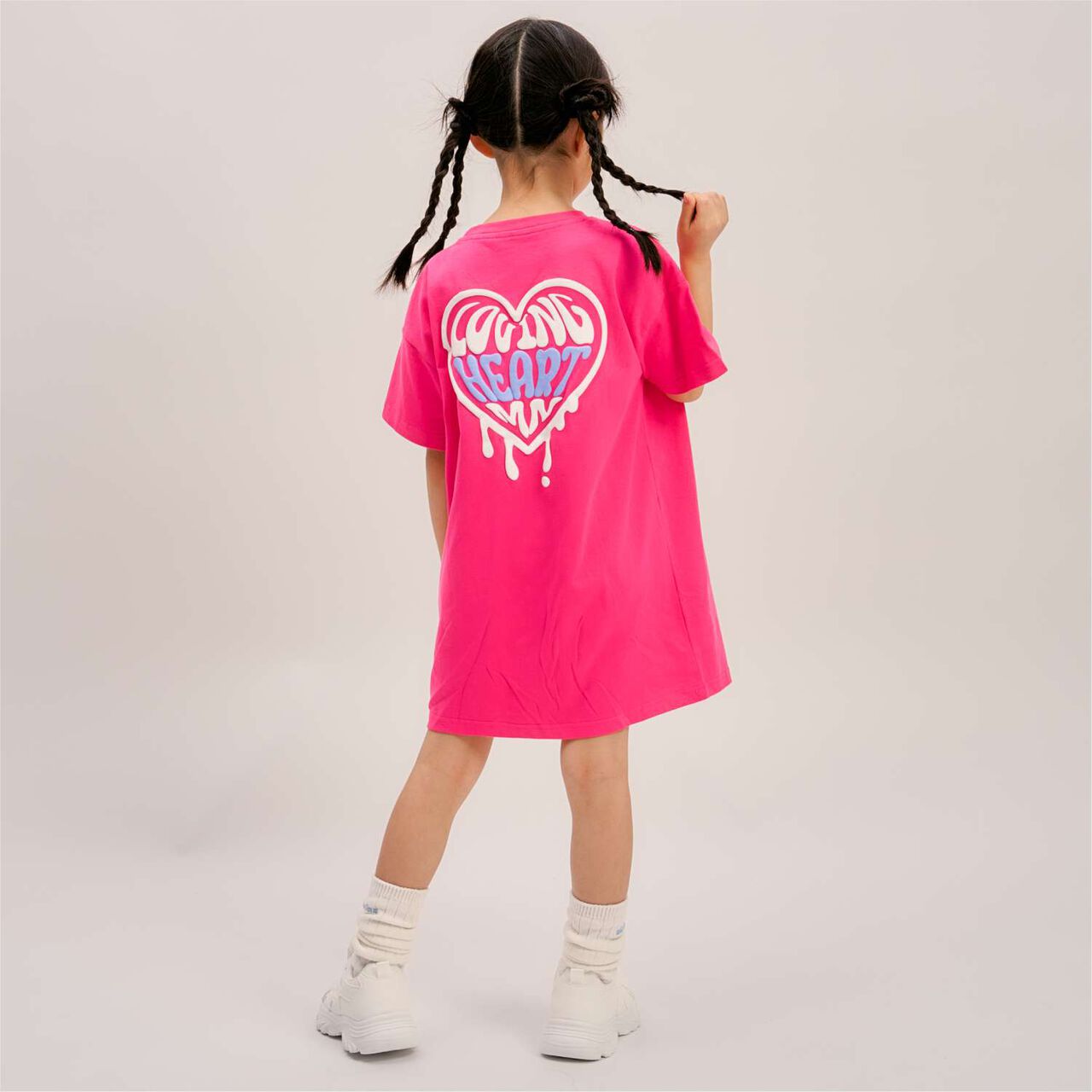 [100% Cotton] Affordable Back Heart Short-Sleeve T-Shirt One-Piece Dress,Cherry Pink, large image number 3