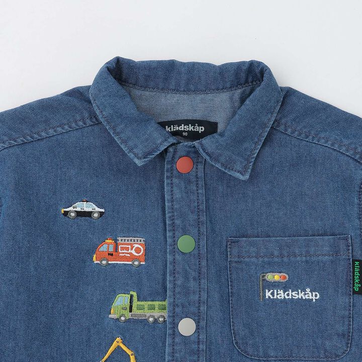 Embroidered Long-Sleeve Shirt with Work Vehicle Motif,Black, medium image number 2
