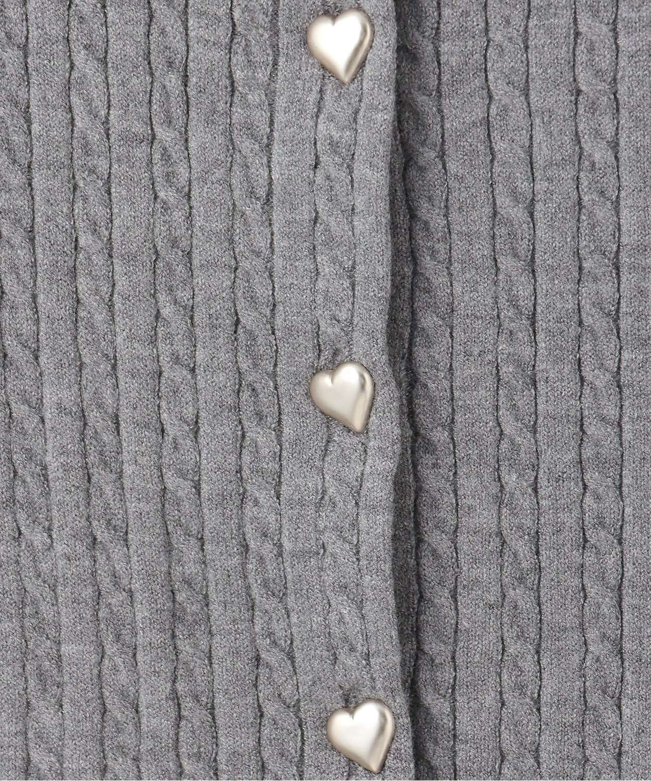 Heart Button Cable Cardigan,Gray, large image number 8
