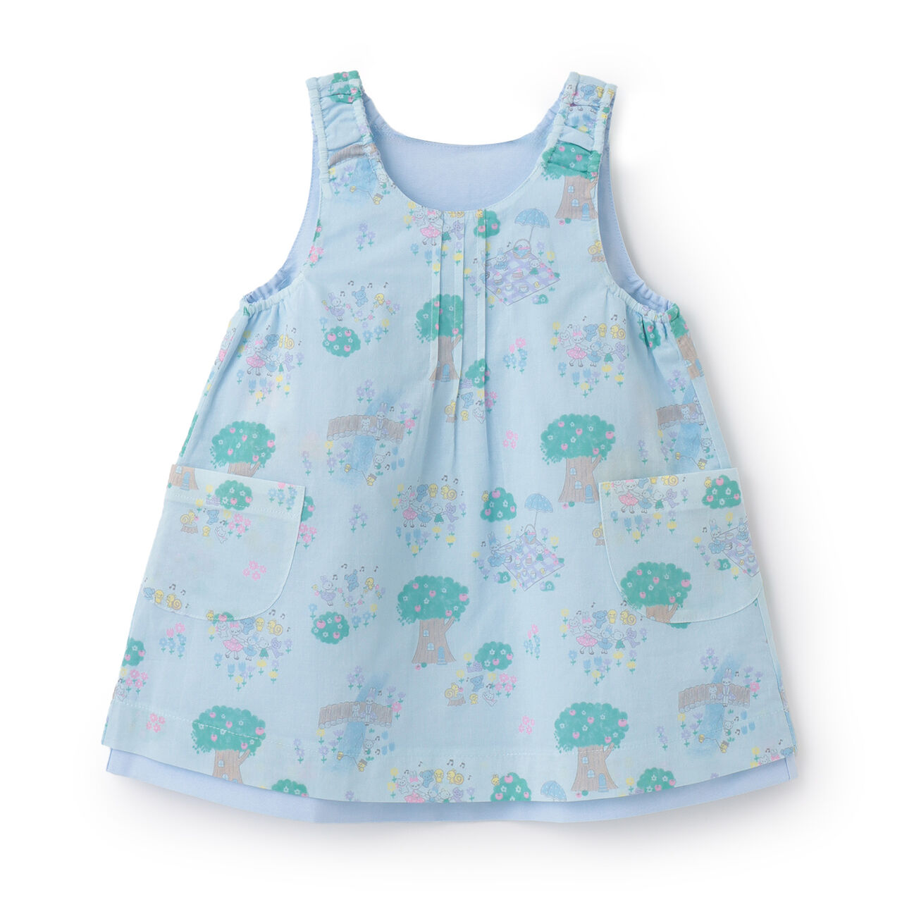 All-Over Pattern Lawn &times; Chambray Reversible Jumper Skirt,Blue, large image number 22