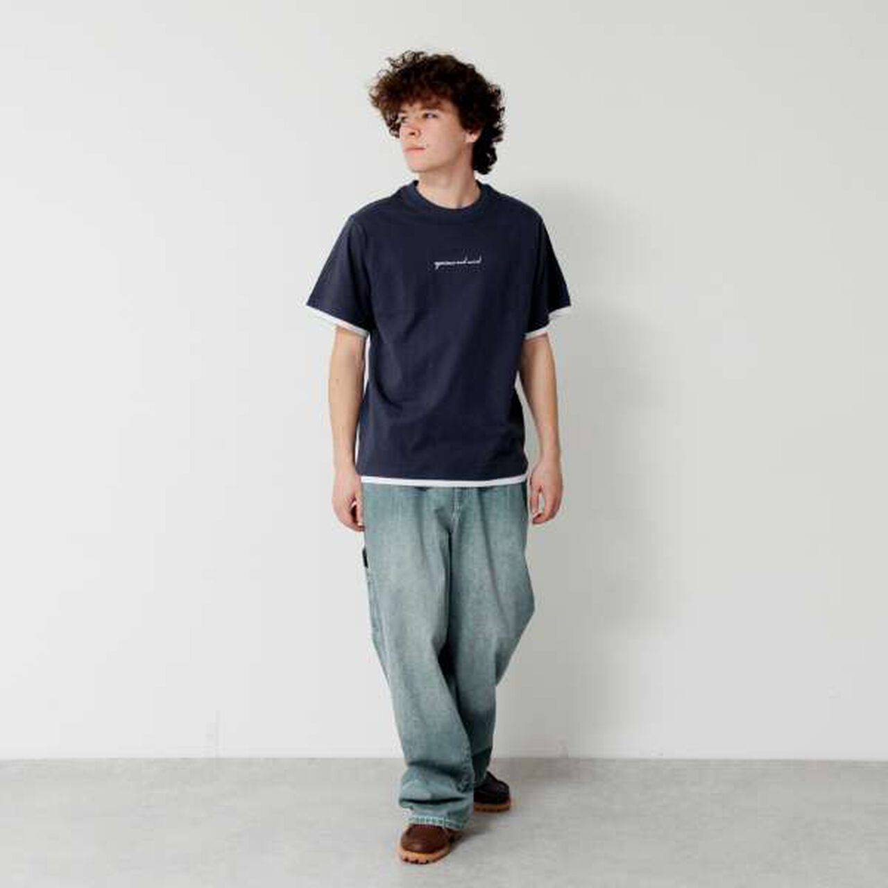 Front Logo Print Layered Hem Short Sleeve T-Shirt,Navy, large image number 9