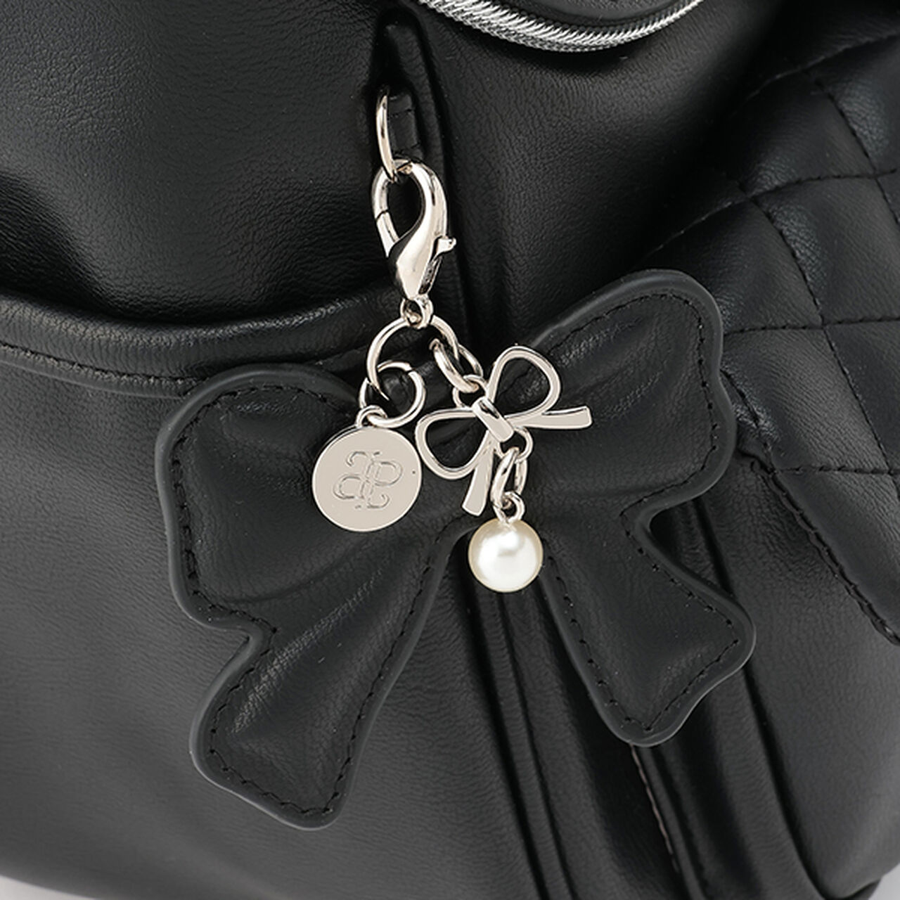 Bucket Backpack with Ribbon Charm,Black, large image number 5