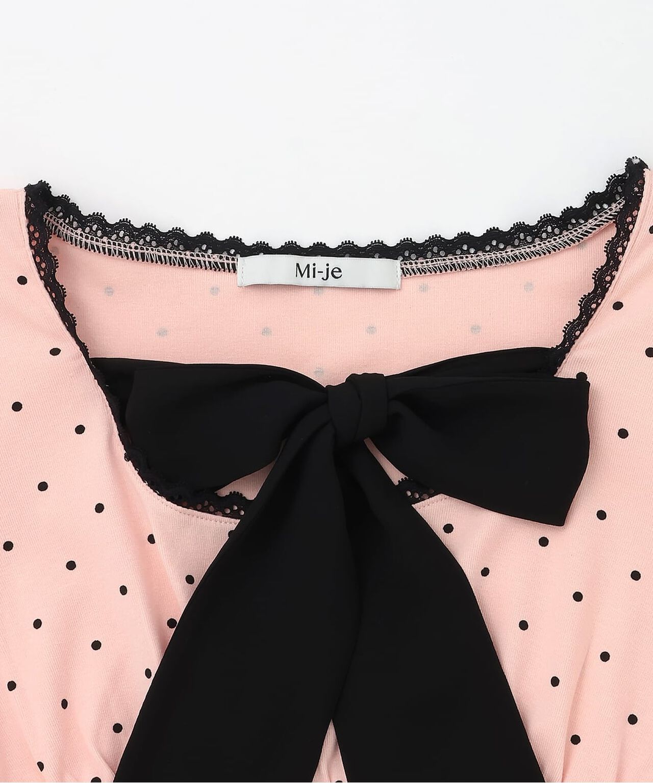 Front Ribbon Polka Dot Short Sleeve T-Shirt,Pink, large image number 8