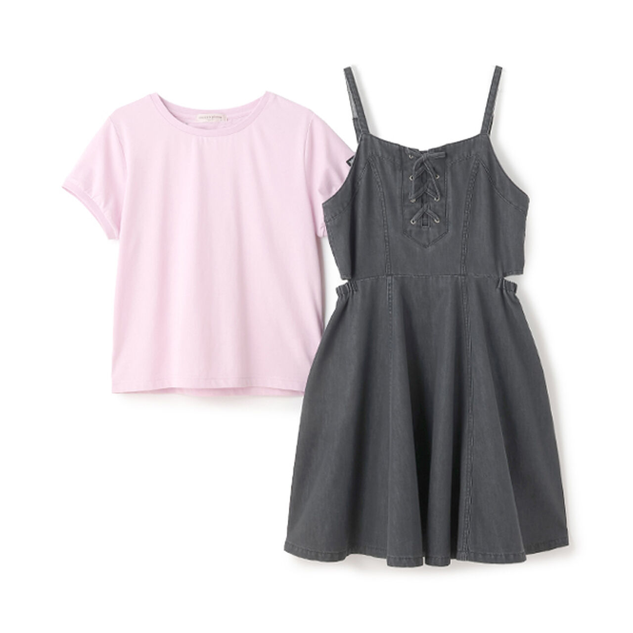 [Cool Touch] Side Slit Lace-Up Jumper Skirt Set,Blue, large image number 11