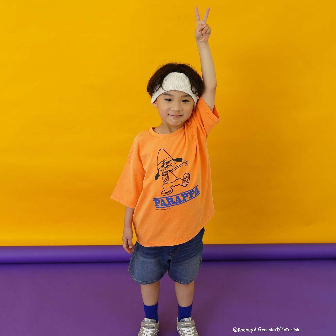 [PaRappa the Rapper] 彩色寬版撞色標誌短袖T恤,橙色, large image number 3